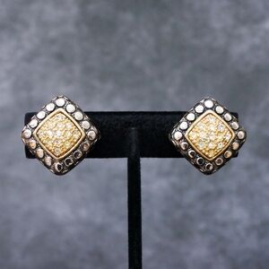 Vintage Rhinestone Silver & Gold Tone Metal Clip On Earrings